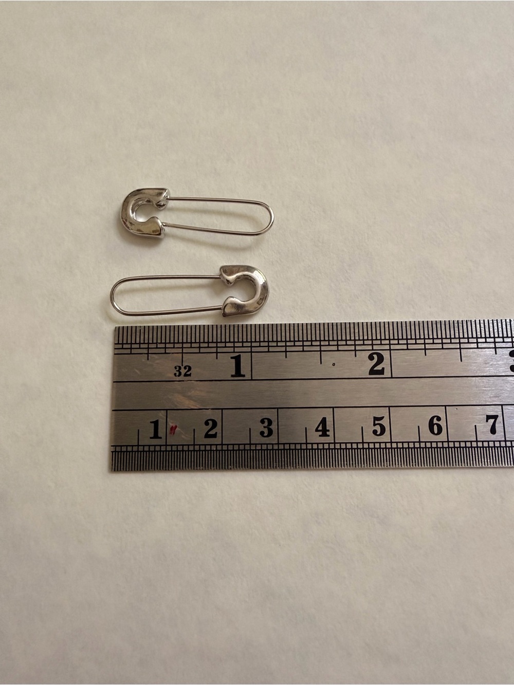 Silver Safety Pin Drop Earrings - Picture 3 of 4